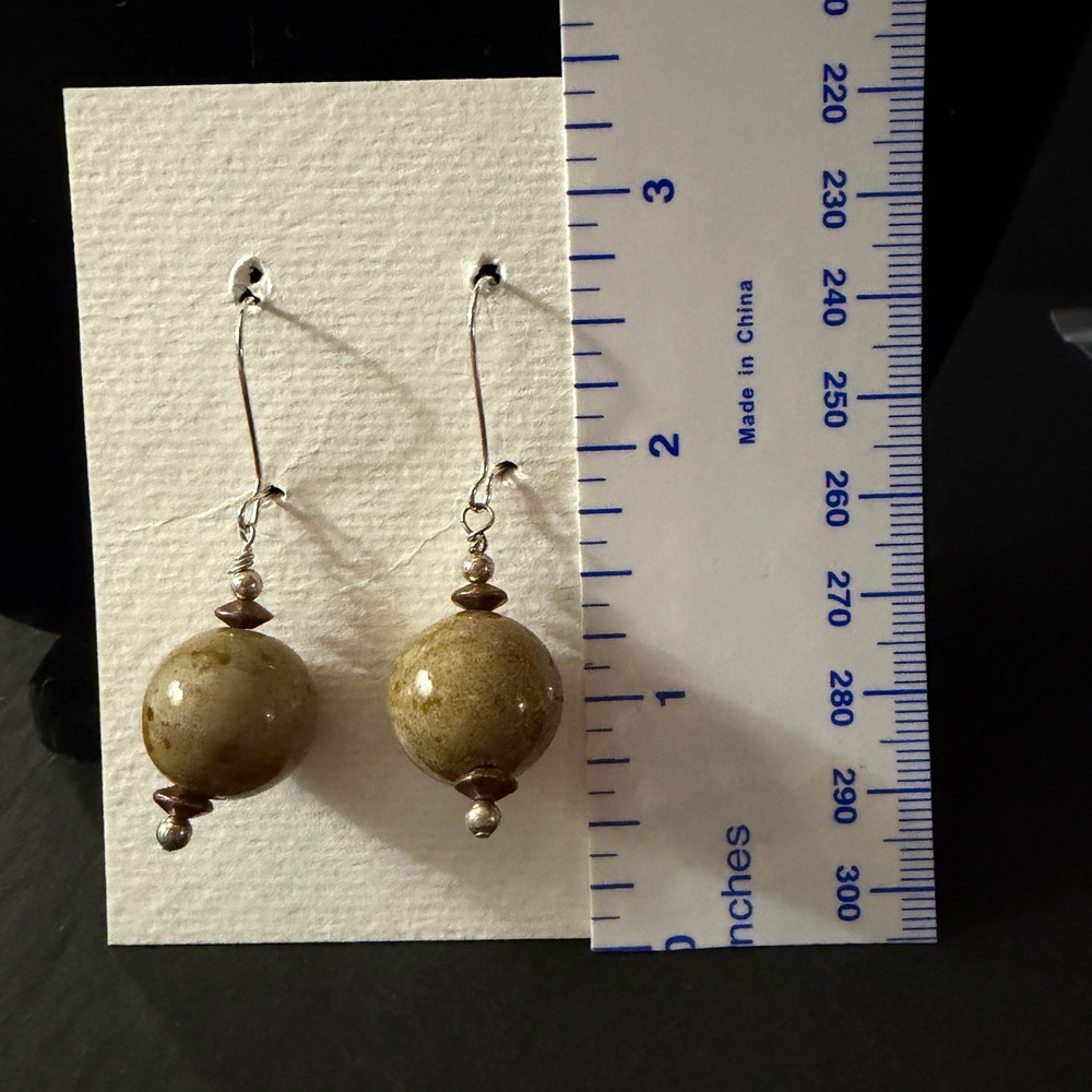 Ceramic Orb Copper Dangle Earrings Stephanie Aune Artist Tan Boho J3019 - Picture 3 of 4